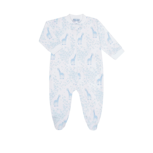 Blue Giraffe Print Zipper Footie