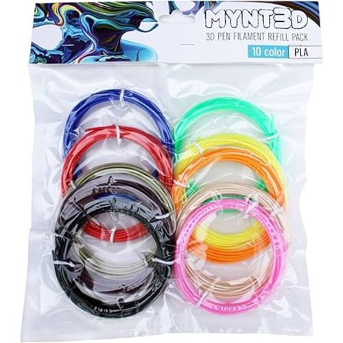MYNT3D PLA 3D Pen Filament Refill Pack (10 Color, 3m Each)