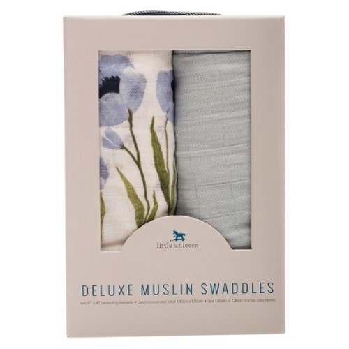 Little Unicorn Deluxe Cotton Muslin Blanket 2pk - Blue Windflower