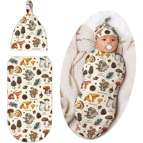 Retro Mushroom Swaddle Blanket, Soft Swaddling Blanket Baby Clothes, Mushroom Baby Stuff