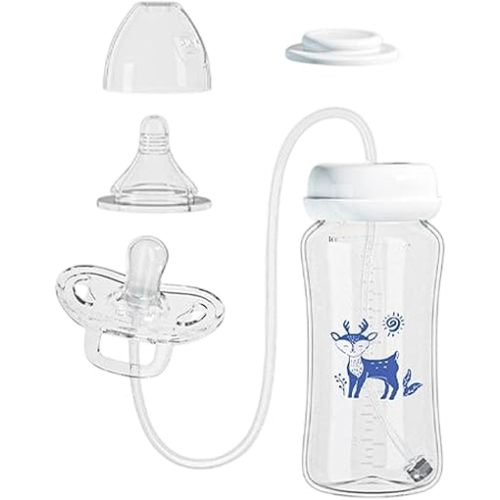 Hands Free Babys Bottle, 300ML Anti Slip Silicone Self Feeding Babys Bottle, Leakproof Self Feeding Bottles with Nipple Straw, Lightweight Pacifier Bottles Feeder Hands Free, for Home & Outdoor