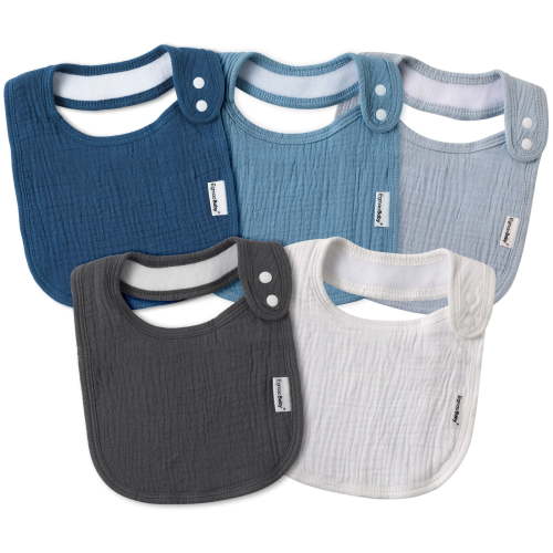 Gllquen Baby Muslin Bibs for Baby Boys Girls, Organic Muslin Baby Bib for Drooling and Teething, Soft Bandana Drool Bibs 5 Pack, Blue