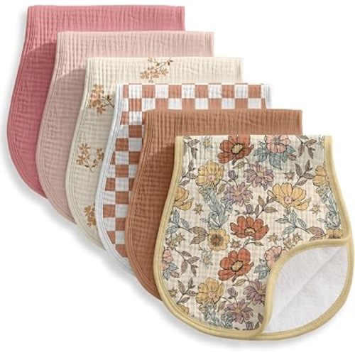 Muslin Burp Cloths Baby Boy & Girl, 6 Pack Cotton Burp Rags
