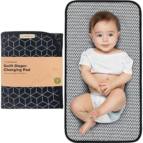 KeaBabies Portable Diaper Changing Pad, Easy Wipe Clean - Foldable Waterproof Baby Changing Mat for Diaper Bag, Compact, Lightweight, 25x13 Newborn, Infant, Baby Changer Travel Essential (Black Geo)