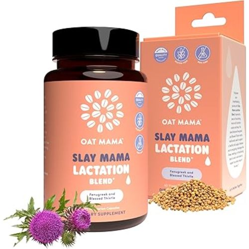 OAT MAMA Organic Lactation Supplement - 'Slay Mama' Blessed Thistle & Fenugreek Capsules - Herbal Lactation Blend, Postpartum Support for Breastfeeding Moms