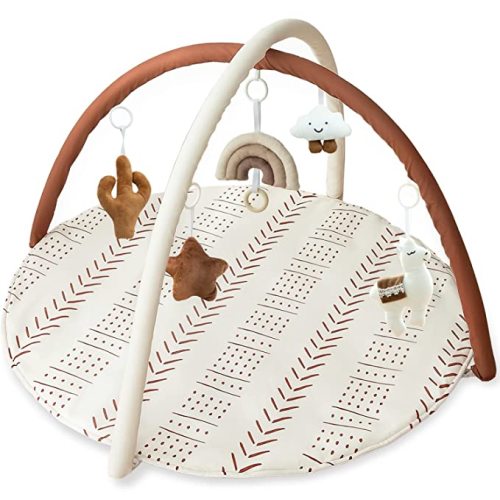 Razee Baby Gym Mat Infant Activity Gym Mudcloth Baby Activity Center with Play Mat with 5 Toys for Babies as Shower Use