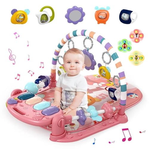 Baby Gym Play Mat, Baby Piano Mat Kick and Play Lights and Music Tummy Time Toys Infant Musical Activity Gym Mat for Visual, Hearing, Sensory, Motor Development Gift for Babies Newborn 0-3-6-12 Months