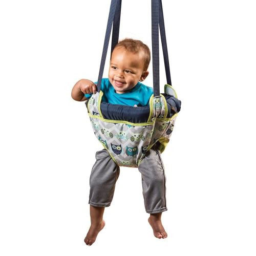 Evenflo Exersaucer Johnny Jumper Featuring Easy-to-Use Clamp Attachment for Quick and Tool-Free Set Up and Adjustable Straps to Customize the Height for Your Child, Owl