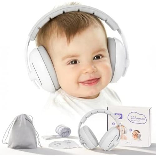 Baby Ear Protection, 2-in-1 Noise Protection Ear Muffs,Adjustable Baby Earmuffs with Stretch Band, Infant Hearing Protection, A Must-have for Babies On the Go and Travelling