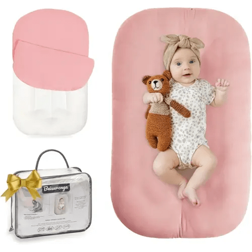 Baby Lounger for Newborn - Snuggle Cozy Me Lounger | Breathable Soft Cotton, 0-24 Months Portable Playtime Baby Nest, Newborn Baby Essentials Gifts- Petal (1 Lounger + 1 Cover)