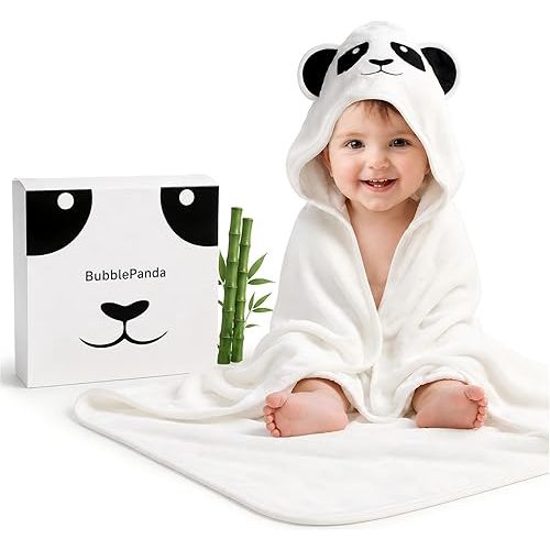 BubblePanda Hooded Baby Towels for Newborn, Rayon Made from Bamboo Baby Bath Towels with Hood for Boys Girls Toddlers Super Soft & Absorbent Newborn Bath Essentials (30 X 30 Inch)