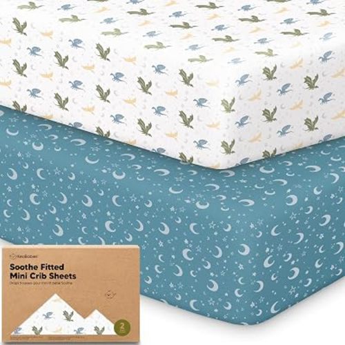 2pk Mini Crib Sheets Fitted 38x26 Pack N Play Mattress Sheet (Dragon Tale)