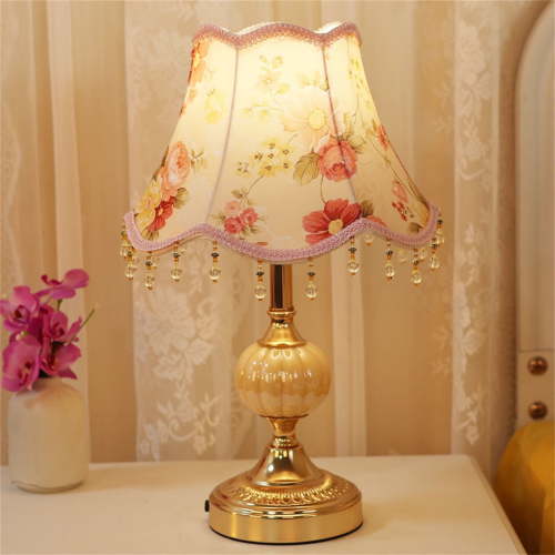 XIXISTARYY Fabric Table Lamp, Bedside Lamp, Bedside Counter Lamp with Cylindrical Shade, Warm Table Lamp for Home Decoration, European Standard Push Button Switch