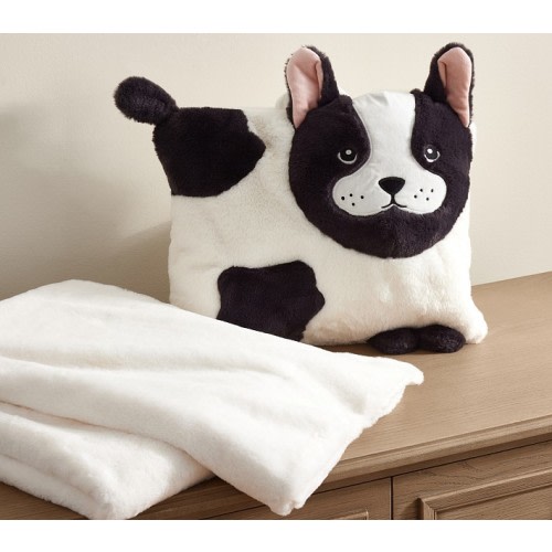 Pippa Frenchie Faux Fur Pillow & Throw Blanket Set