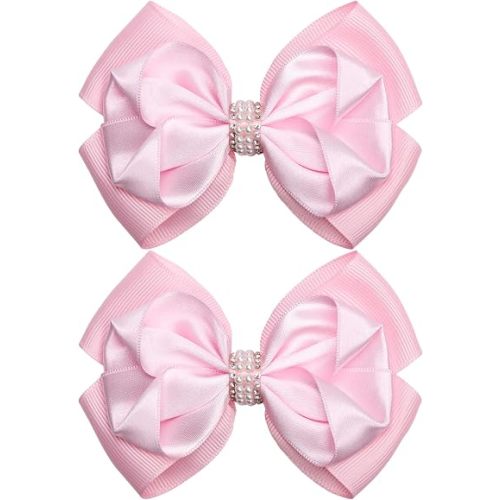 Sparkle 4.5" Hair Bows Clips Glitter Hair Accessories for Women Girls Toddlers Children Grosgrain Ribbon Alligator Clips (Pink)