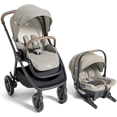 Joie Kava 3-in-1 Stroller and Mint Latch Car Seat Travel System with Reversible Seat, All-Wheel Suspension, and Flex in-Seat Comfort (Dove)