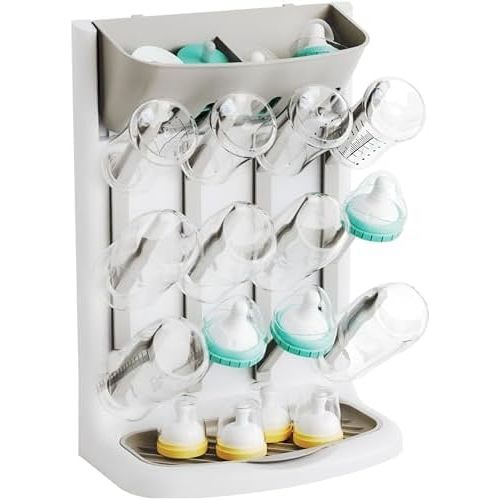 Larger Vertical Baby Bottle Drying Rack - BPA Free - Space Saving Feeding Bottles Drying Rack Holder for Countertop,Baby Bottle Holder Storage Station for Pacifiers,Pump Accessories Stand,Grey