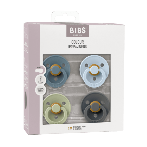 BIBS Pacifier Colour Size 1, 0-6 Months, Petrol/Sage/Baby Blue/Iron, 4 pack