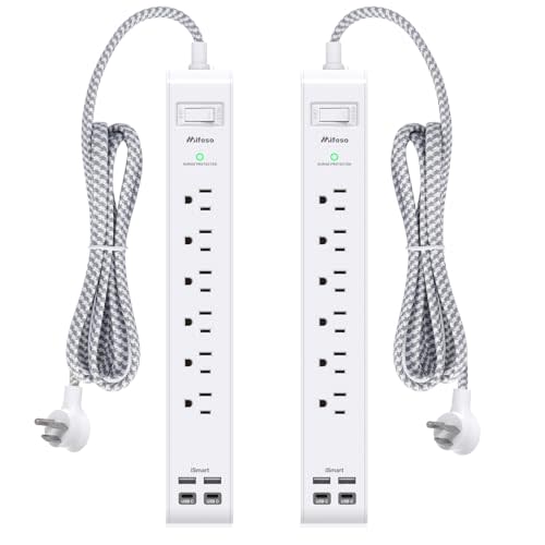 Mifaso 2 Pack Power Strip, 12FT Long Extension Cord, 1080J Surge Protector | 6 AC & 4 USB (2 USB C), Flat Plug Overload Protection, Heavy Duty, Wall Mount Charging Station for Home, Office, Dorm College