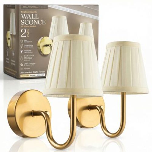 Bell + Howell Wall Light Gold 2 Pack Rechargeable LED Wall Sconces Cordless Dimmable Touch Control Lights