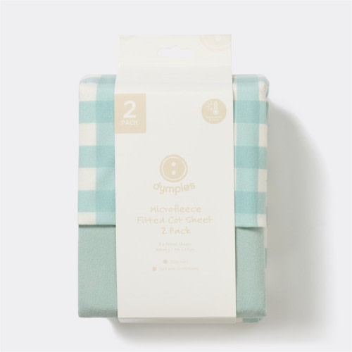 Dymples Microfleece Fitted Cot Sheet 2 Pack - Blue Gingham