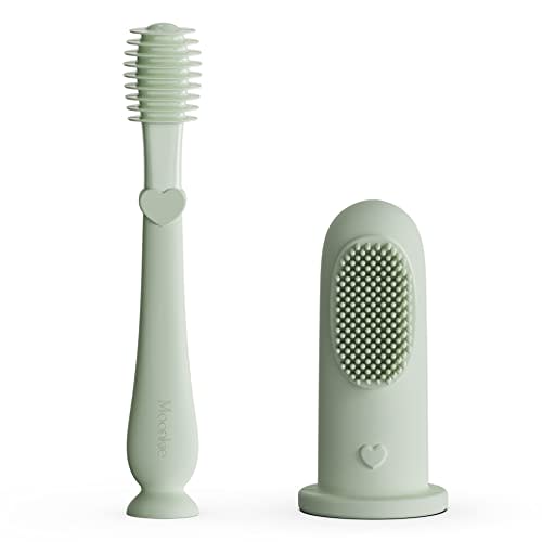 Moonkie Baby Finger Toothbrush Tongue Oral Cleaner Kit for 3 Months +, 2 Pcs (Mint)
