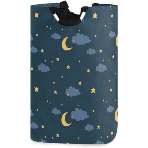 ALAZA Large Laundry Hamper Basket Night Sky with Moon Stars and Cloud Laundry Bag Collapsible Oxford Cloth Stylish Home Storage Bin with Handles, 22.7 Inch