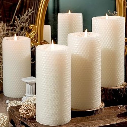 4 Packs Beeswax Pillar Candles - Hand-Rolled White Beeswax Candles, 180 Hours Long Burning Handmade Pure Beeswax Honeycomb Bees Wax Candle for Prayer, Unscented Pillar Candle (2.8x6 in)