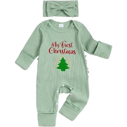 My First Christmas Outfit Baby Girl Green Heart Romper Jumpsuit Onesie