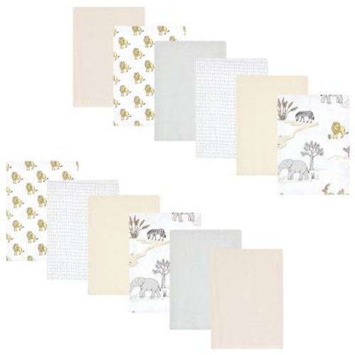 Luvable Friends Hudson Baby Cotton Poly Flannel Burp Cloths 12pk, Wild Safari World