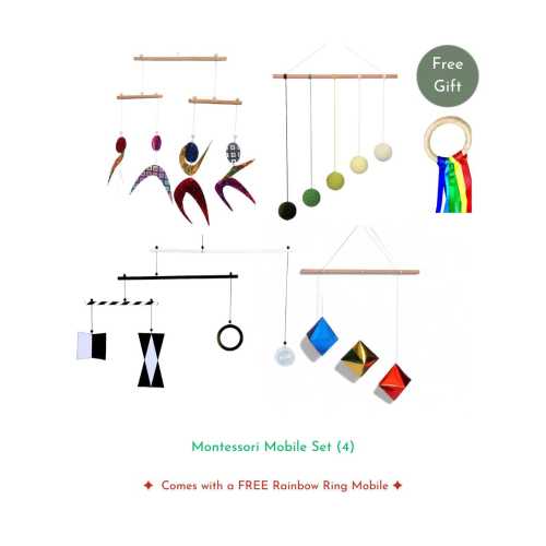 Montessori Set of 4x, Montessori Mobile Set, Montessori Baby, Newborn Montessori, Hanging Mobile, Ready to hang mobiles,
