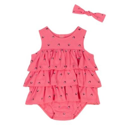 Baby Girls' Printed Pique Ruffled Sunsuit & Printed Headband
