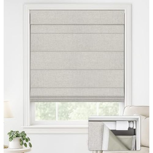 LazBlinds No Drill Roman Shades, Blackout, 27" W x 64" H, Beige