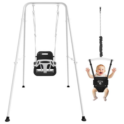 G TALECO GEAR 2 in 1 Baby Jumpers and Bouncers, Swing Sets for Backyard, Foldable Toddler Swing with Soft Cushion, Blcak