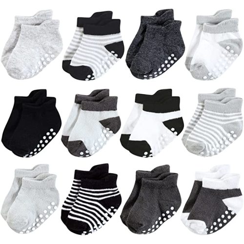 Hudson Baby unisex-baby Non-skid No-show Socks - Black White Stripes