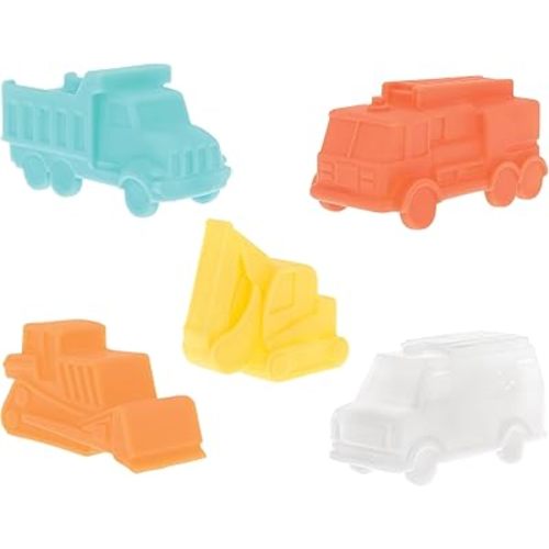 Nuby Vehicle Bath Toys - 5-Pack - Soft, Stackable Toddler Bath Toys - No-Hole Design for Easy Cleaning - 6+ Months - Bulldozer, Excavator, Dump Truck, Ambulance, and Fire Truck