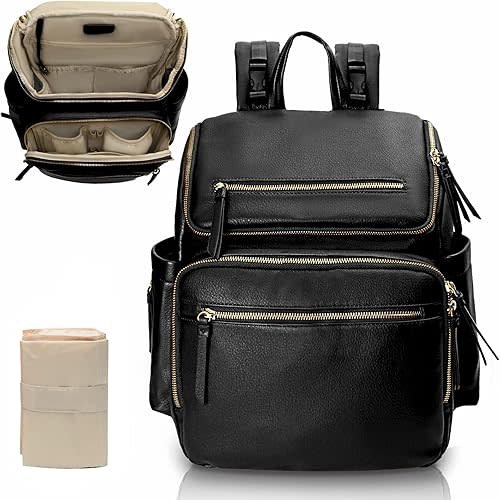 Black Diaper Bag Backpack Faux Leather