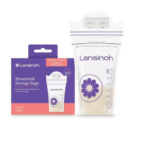 Lansinoh Breastmilk Storage Bags, 100 Count, Baby Essentials, Fast Freeze & Thaw Breast Milk Bags for Baby Bottle Feeding, Superior Strength & Stretch, 6 Ounce