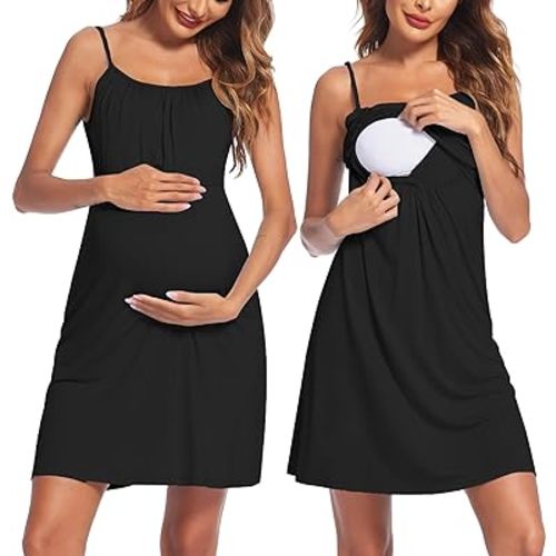 Ekouaer Women's Nursing Nightgown Maternity Dress Breastfeeding Gown Full Slips Sleepwear