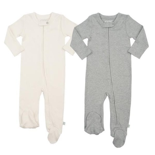 Finn + Emma - Baby Footie - Ivory & heather Set | 100% Organic