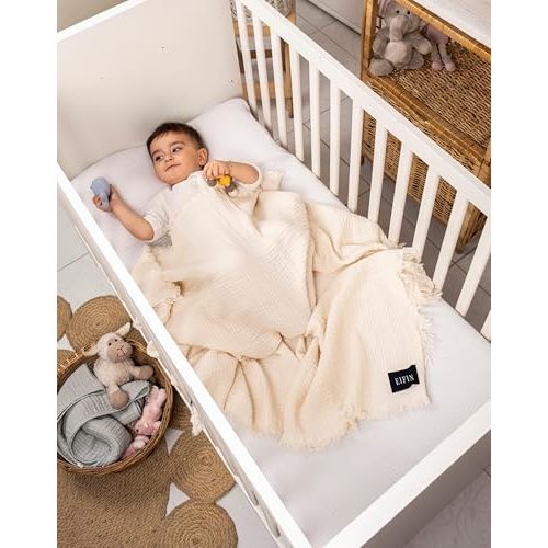 Muslin Swaddle Blankets, 4 Layer Natural Swaddle Blanket - 100% Organic Turkish Cotton Baby Blanket, Swaddles for Newborns, Baby Wrap for Boys - Girls - Perfect (4 Layer - Natural)