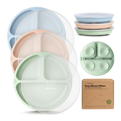 3-Pack Prep Silicone Suction Plates with Lids