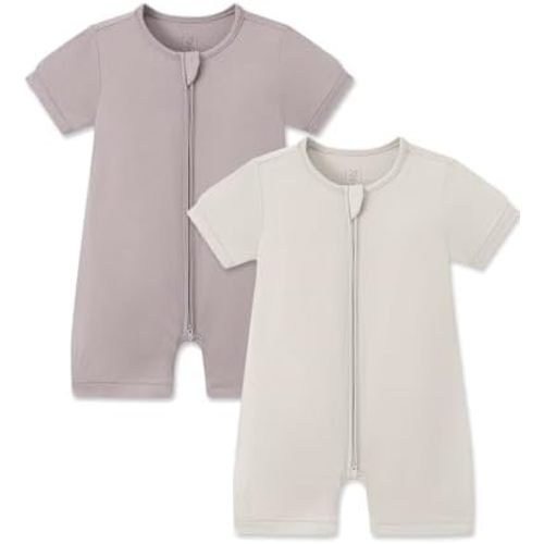 JunNeng Baby Boy Girl Pajamas 2 Pack Rayon from Bamboo Summer Sleeper Infant Short Sleeve Zipper Footless One-piece Romper