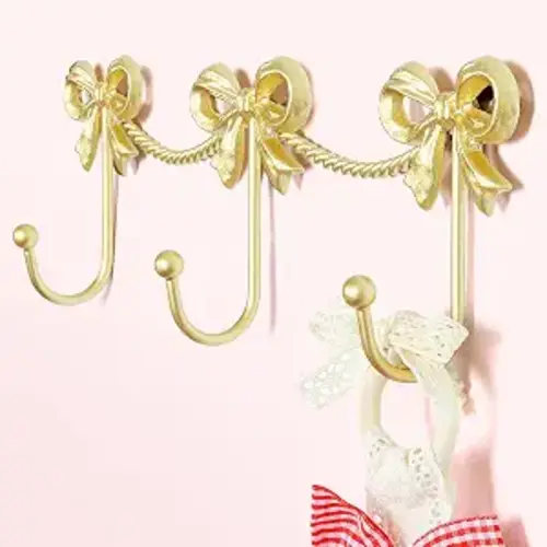 Gold Bow Hooks for Girls: Cute Triple Bows Hooks Metal
