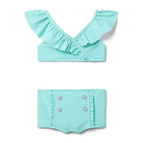 Girl Teal Stripe Recycled Striped 2-Piece Swimsuit by Janie and Jack
