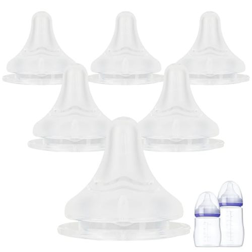 Silicone Nipples(M) for Lansinoh Baby Bottles,Replacement Bottle Nipple,3m+,Meudim Flow, 6 Count