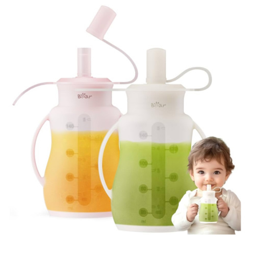 Bear Reusable Silicone Baby Food Pouches, 2 Pack Refillable Squeeze Pouch for Toddlers, Baby Food Containers Dishwasher&Freezer Safe | Make Homemade Organic Food for Babies, 5oz, 6m+