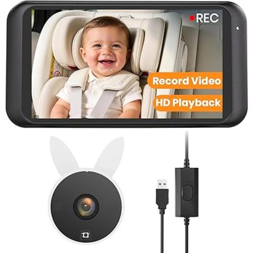 Babyvue BV2MAX Baby Car Camera with Video Recording & Playback, 4.5" 1080P HD Baby Car Monitor with Automatic IR Night Vision, USB Plug & Play, Rear-Facing Camera for Infant Car Seat