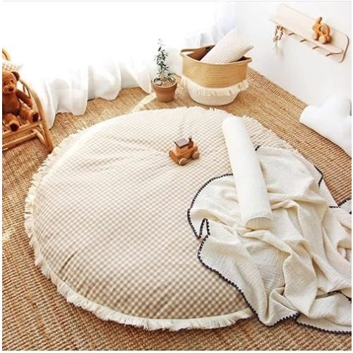 Baby Play Mat for Infant Toddler - Round Crawling Rug, Detachable Washable Area Floor Mat, Playmats Carpet for Activity, Kids Room Decorative, Brown
