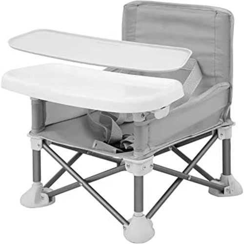 PandaEar Portable Baby Seat Travel| Compact Fold with Straps for Indoor/Outdoor Use| Great for Camping, Beach, Lawn |Toddlers, Kids, Boys, Girls (Grey with Placemat)